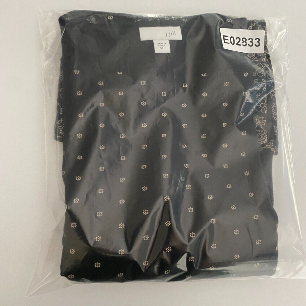 J Jill Black Ditsy Floral Bordered Hem Tunic Blouse Size XL Cotton Modal - Picture 10 of 10